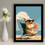 Chihuahua On The Beach, Summer Art, Pet Lover Art, Vintage Painting, Framed Art Print, Fine Art Wall Decor