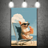 Chihuahua On The Beach, Summer Art, Pet Lover Art, Vintage Painting, Canvas Print Wall Art, Wall Decor