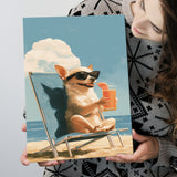 Chihuahua On The Beach, Summer Art, Pet Lover Art, Vintage Painting, Canvas Print Wall Art, Wall Decor
