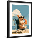 Chihuahua On The Beach, Summer Art, Pet Lover Art, Vintage Painting, Framed Art Print White Border