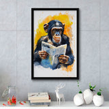 Chimpanzee Reading Newspaper  Monkey Business, Framed Canvas Prints Wall Art Decor, Floarting Frame Painting Canvas Art