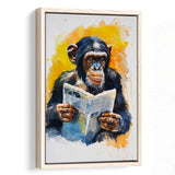 Chimpanzee Reading Newspaper  Monkey Business, Framed Canvas Prints Wall Art Decor, Floarting Frame Painting Canvas Art