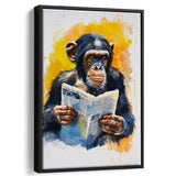 Chimpanzee Reading Newspaper  Monkey Business, Framed Canvas Prints Wall Art Decor, Floarting Frame Painting Canvas Art