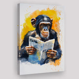 Chimpanzee Reading Newspaper  Monkey Business, Canvas Prints Wall Art Home Decor, Painting Canvas Art