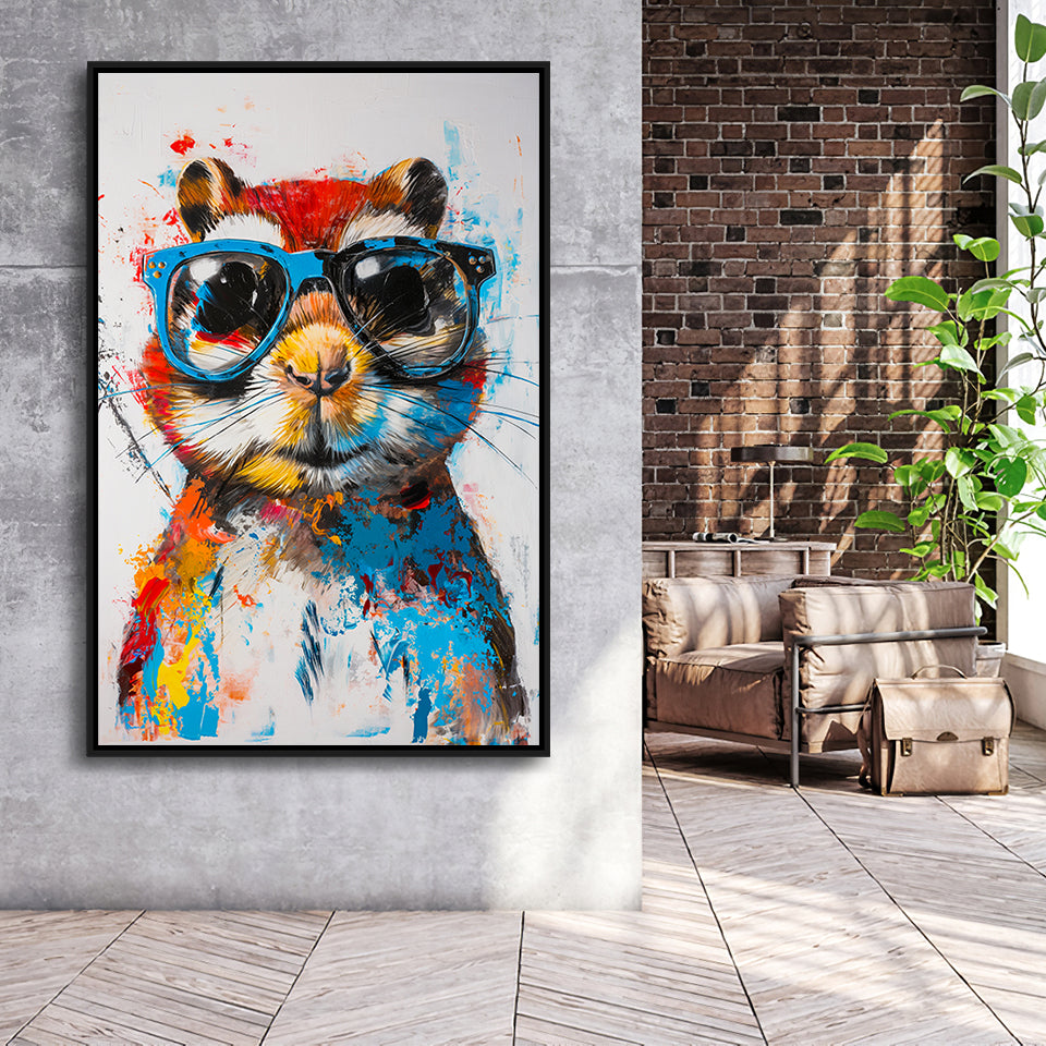 Chipmunk Wearing Sungglasses,Kids Art Painting, Framed Canvas Prints Wall Art Decor, Floarting Frame Painting Canvas Art