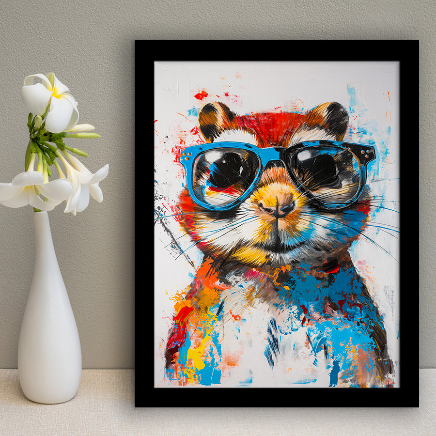 Chipmunk Wearing Sungglasses,Kids Art Painting, Framed Art Prints Wall Decor, Picture Framed Painting