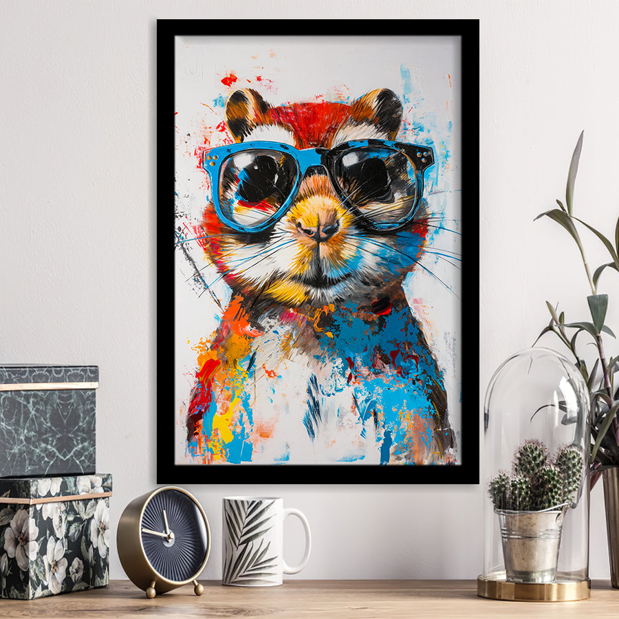 Chipmunk Wearing Sungglasses,Kids Art Painting, Framed Art Prints Wall Decor, Picture Framed Painting