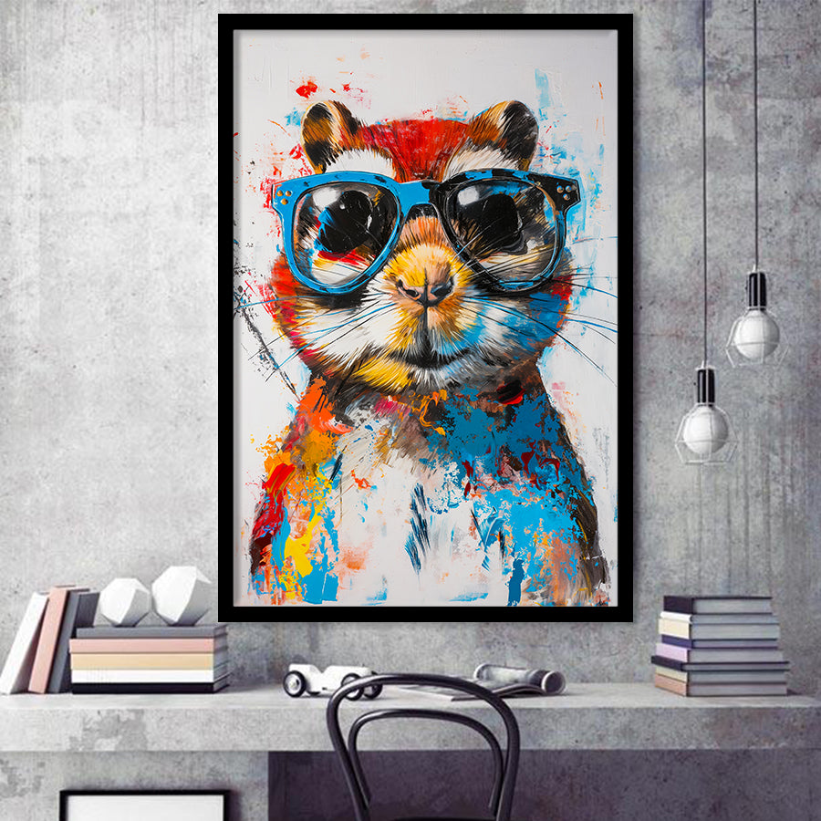 Chipmunk Wearing Sungglasses,Kids Art Painting, Framed Art Prints Wall Decor, Picture Framed Painting