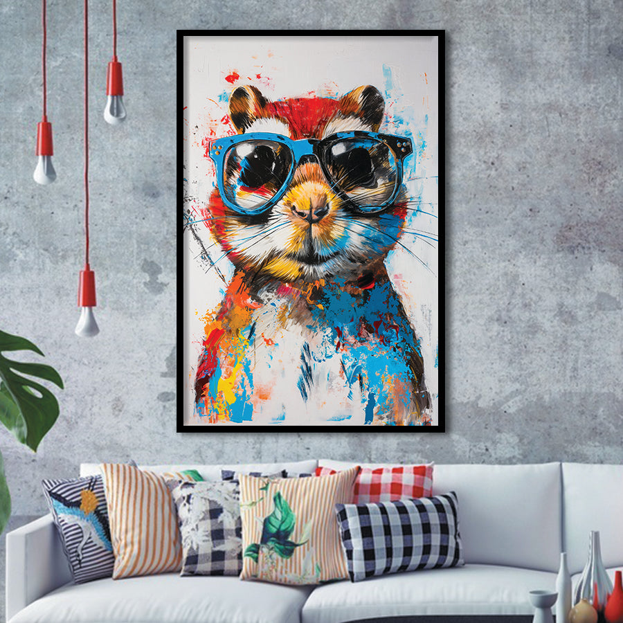 Chipmunk Wearing Sungglasses,Kids Art Painting, Framed Art Prints Wall Decor, Picture Framed Painting