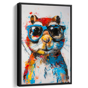 Chipmunk Wearing Sungglasses,Kids Art Painting, Framed Canvas Prints Wall Art Decor, Floarting Frame Painting Canvas Art