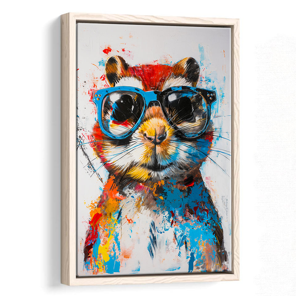 Chipmunk Wearing Sungglasses,Kids Art Painting, Framed Canvas Prints Wall Art Decor, Floarting Frame Painting Canvas Art