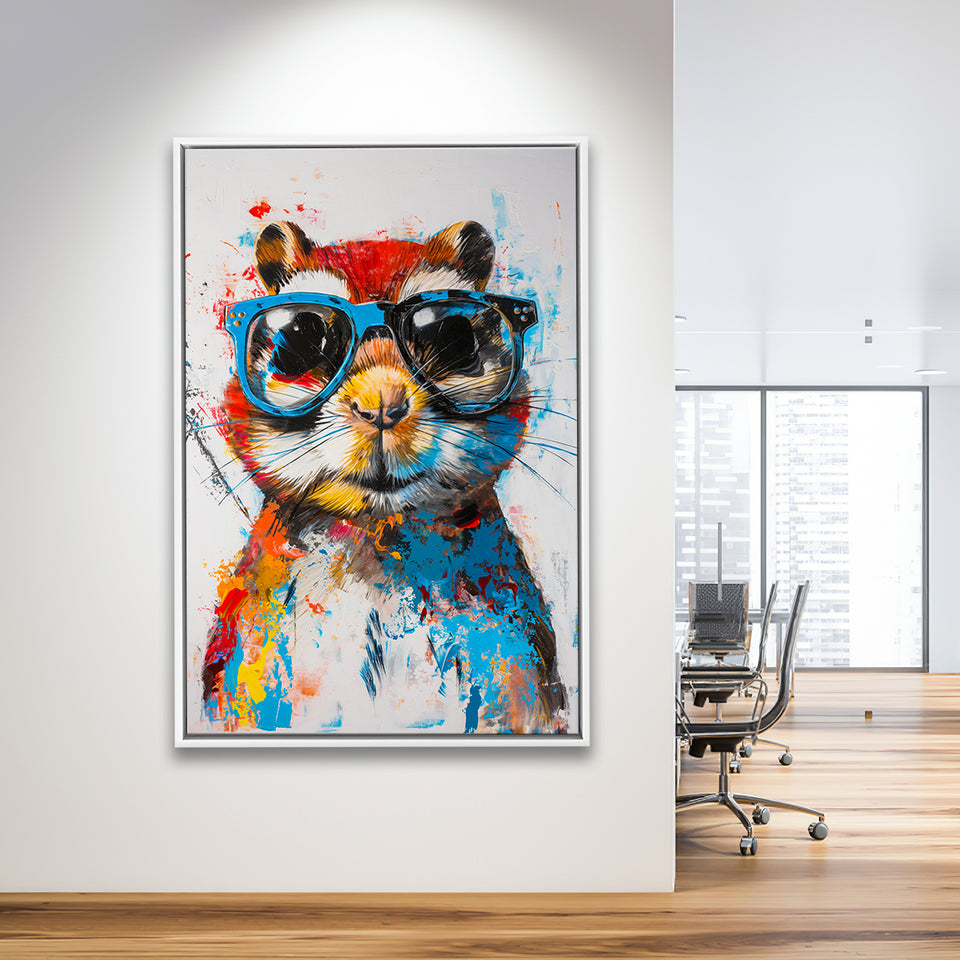 Chipmunk Wearing Sungglasses,Kids Art Painting, Framed Canvas Prints Wall Art Decor, Floarting Frame Painting Canvas Art