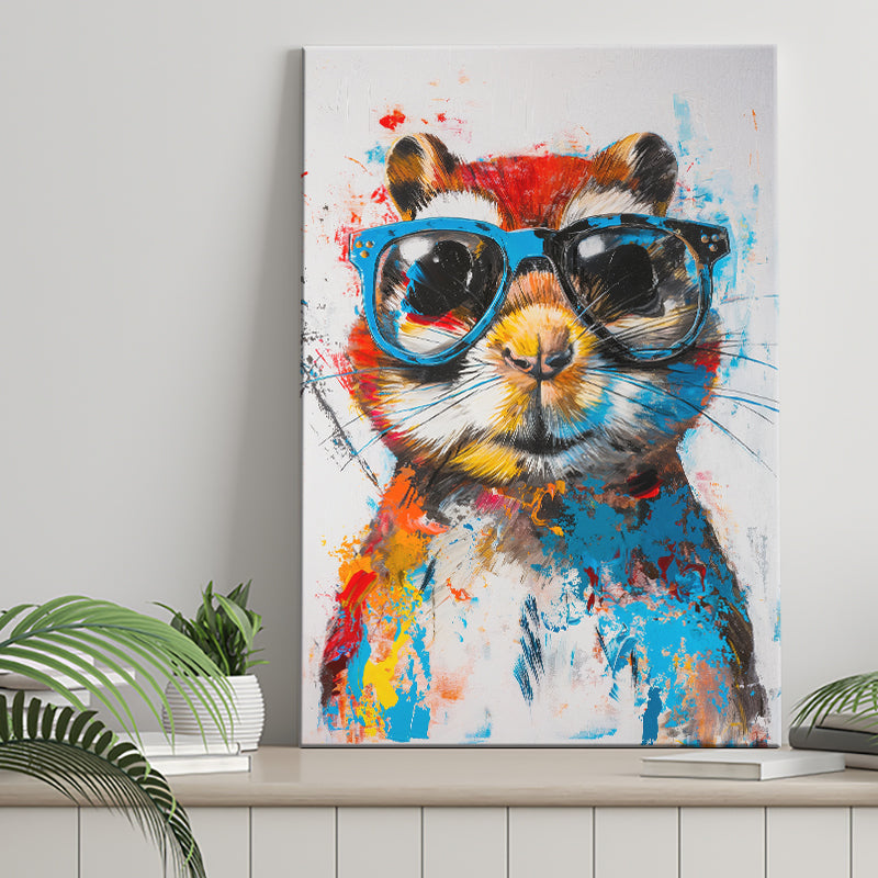 Chipmunk Wearing Sungglasses,Kids Art Painting, Canvas Prints Wall Art Home Decor, Painting Canvas Art