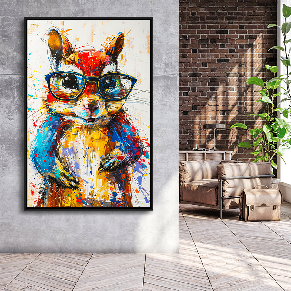 Chipmunk  Portrait Wearing Sungglasses, Kids Art, Framed Canvas Prints Wall Art Decor, Floarting Frame Painting Canvas Art