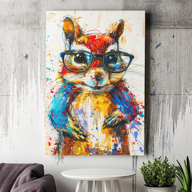 Chipmunk  Portrait Wearing Sungglasses, Kids Art, Canvas Prints Wall Art Home Decor, Painting Canvas Art