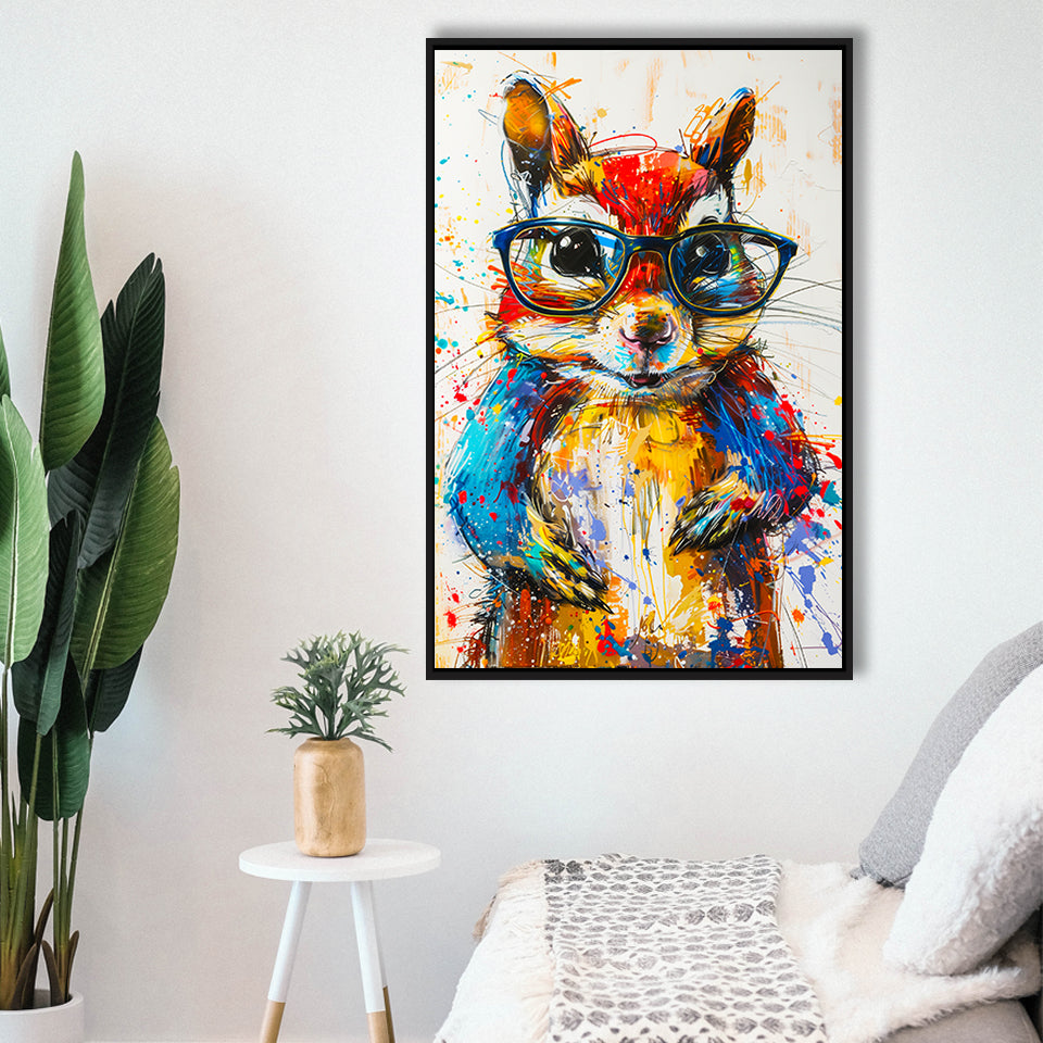Chipmunk  Portrait Wearing Sungglasses, Kids Art, Framed Canvas Prints Wall Art Decor, Floarting Frame Painting Canvas Art