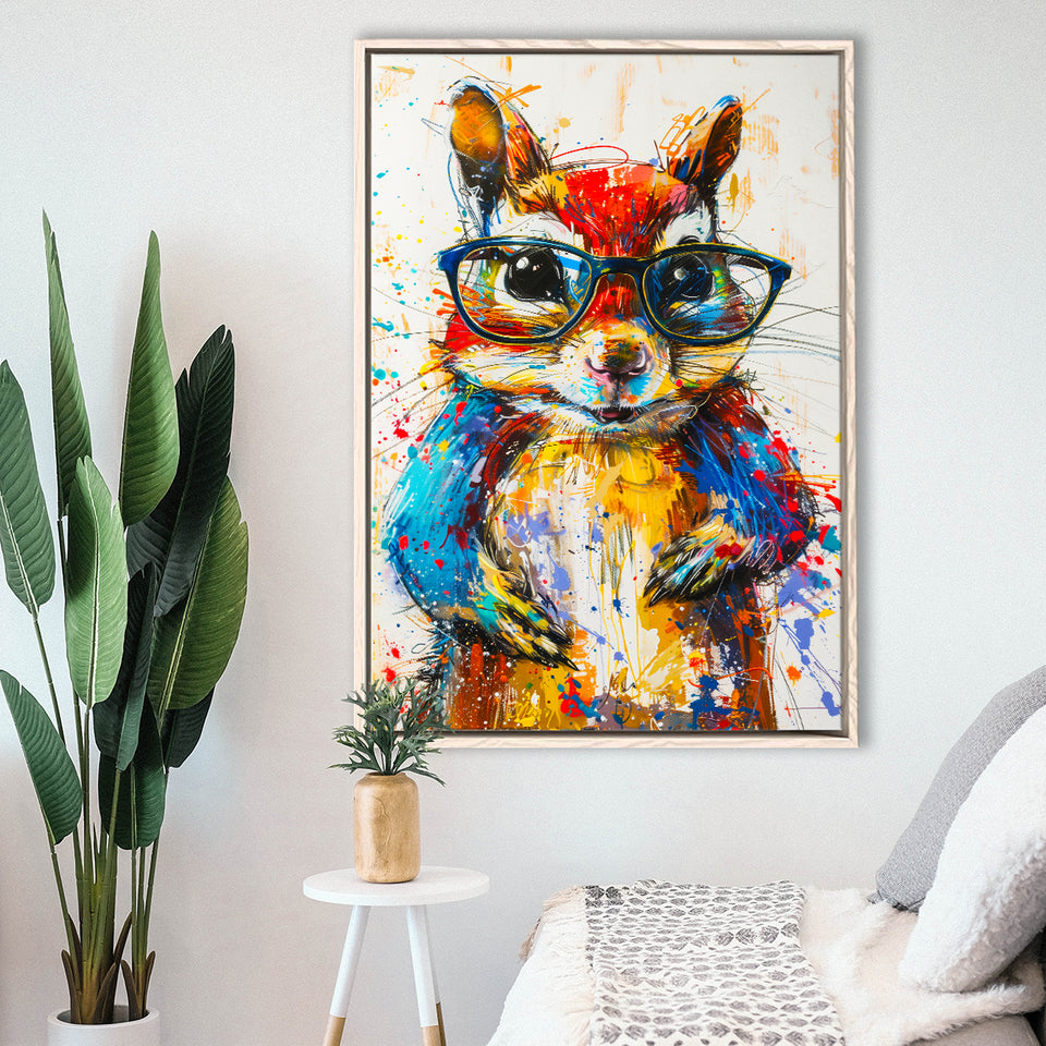 Chipmunk  Portrait Wearing Sungglasses, Kids Art, Framed Canvas Prints Wall Art Decor, Floarting Frame Painting Canvas Art