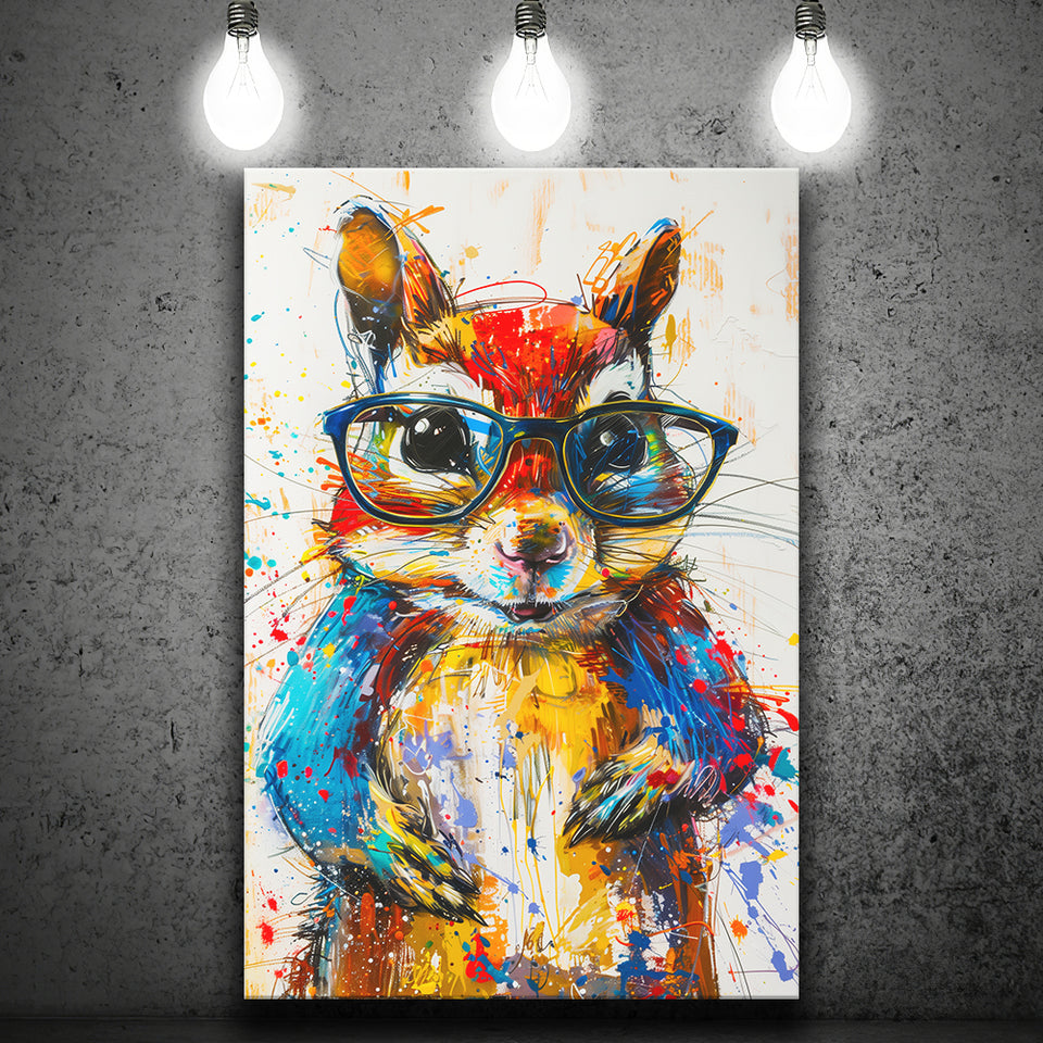 Chipmunk  Portrait Wearing Sungglasses, Kids Art, Canvas Prints Wall Art Home Decor, Painting Canvas Art