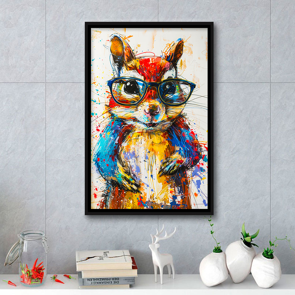Chipmunk  Portrait Wearing Sungglasses, Kids Art, Framed Canvas Prints Wall Art Decor, Floarting Frame Painting Canvas Art