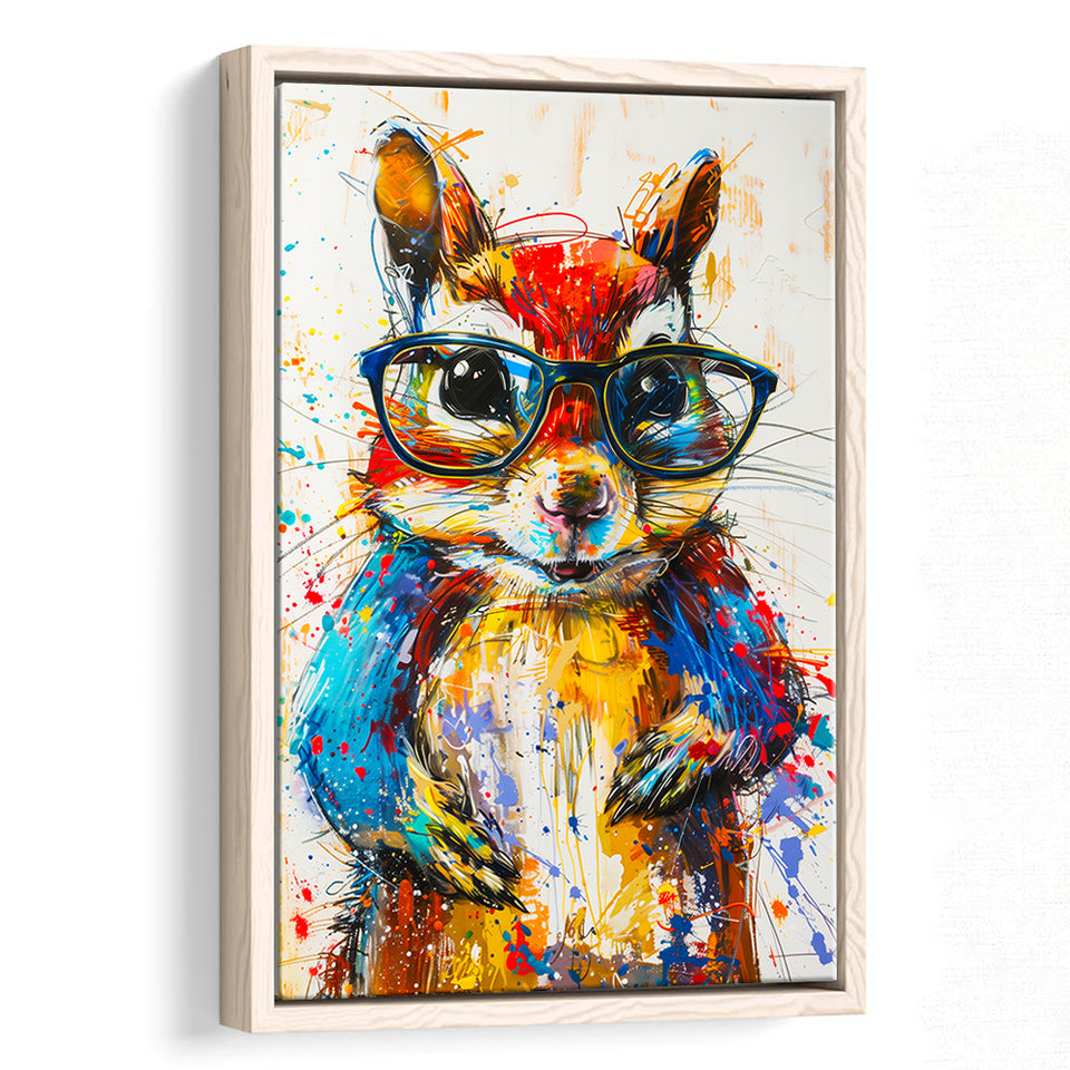 Chipmunk  Portrait Wearing Sungglasses, Kids Art, Framed Canvas Prints Wall Art Decor, Floarting Frame Painting Canvas Art