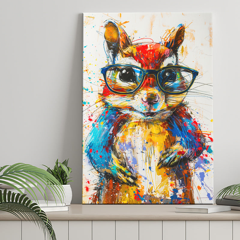 Chipmunk  Portrait Wearing Sungglasses, Kids Art, Canvas Prints Wall Art Home Decor, Painting Canvas Art