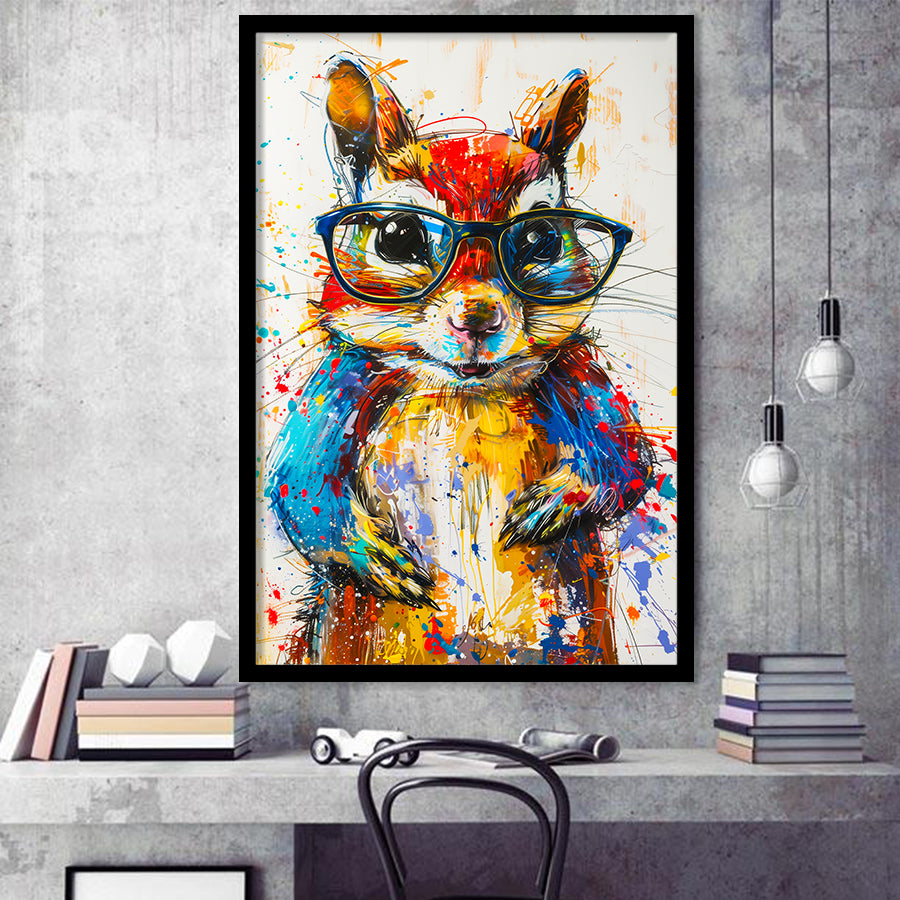 Chipmunk  Portrait Wearing Sungglasses, Kids Art, Framed Art Prints Wall Decor, Picture Framed Painting