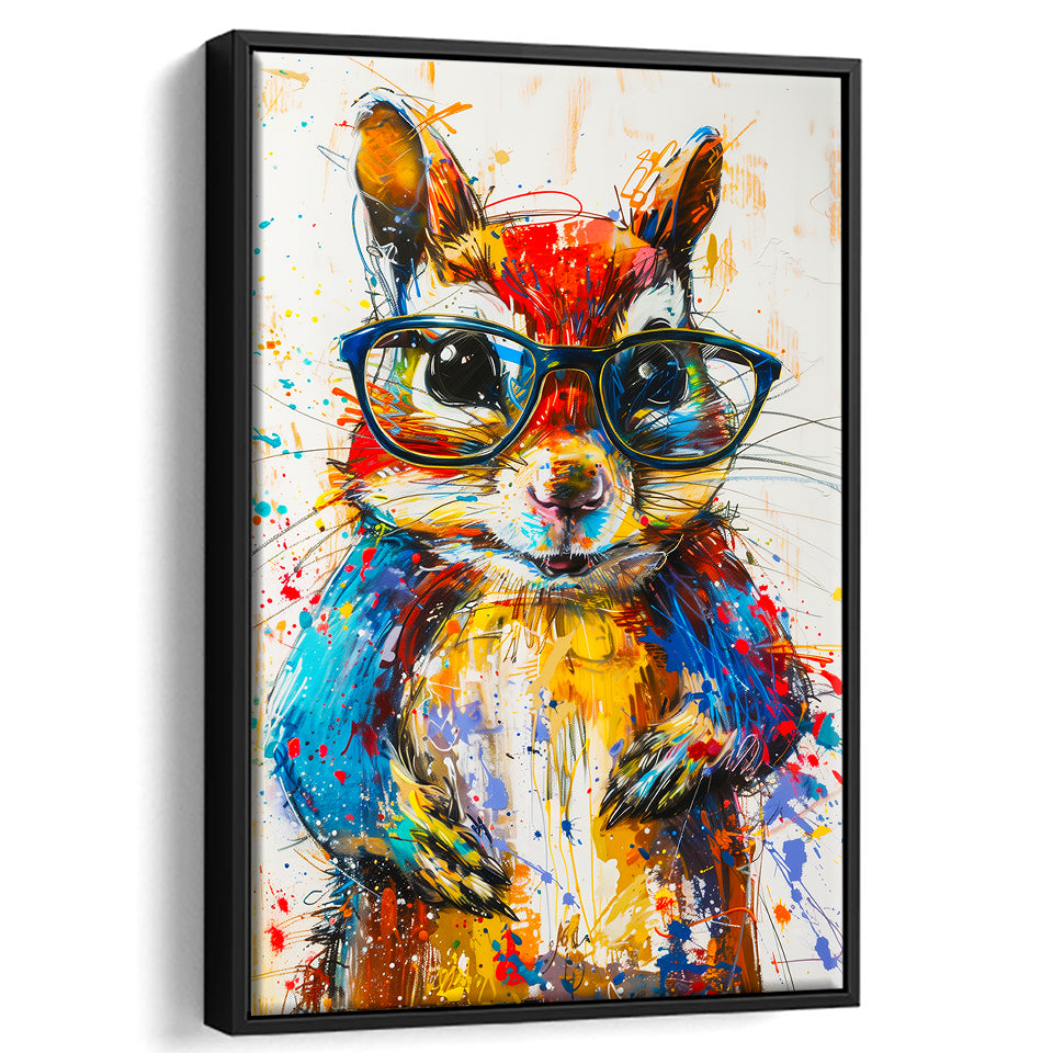 Chipmunk  Portrait Wearing Sungglasses, Kids Art, Framed Canvas Prints Wall Art Decor, Floarting Frame Painting Canvas Art