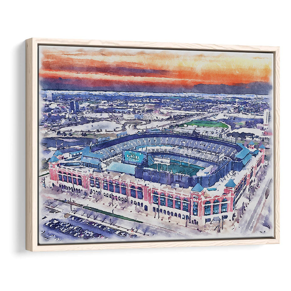 Choctaw Stadium WaterColor Framed Canvas Prints, Arlington Texas Watercolor, Stadium Art Gifts, Floating Frame