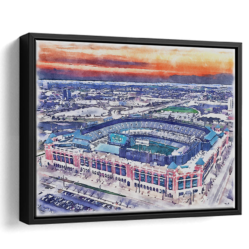 Choctaw Stadium WaterColor Framed Canvas Prints, Arlington Texas Watercolor, Stadium Art Gifts, Floating Frame