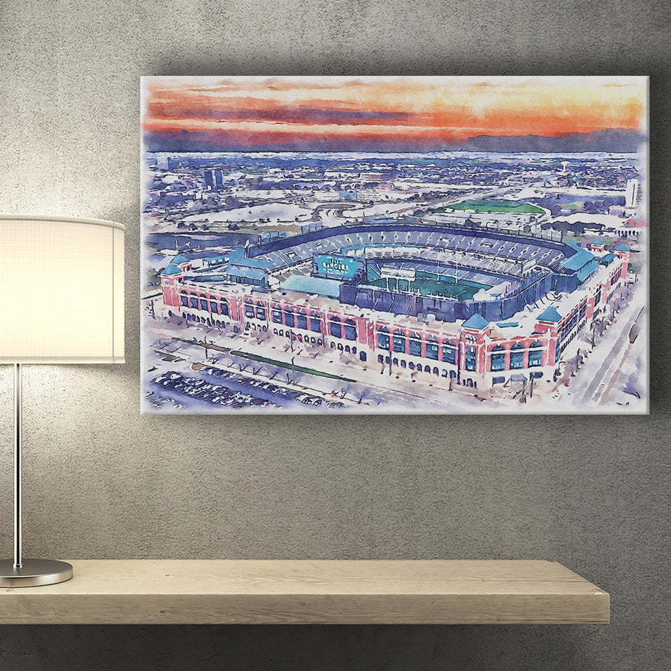 Choctaw Stadium WaterColor Canvas Prints, Arlington Texas Watercolor, Stadium Art Gifts