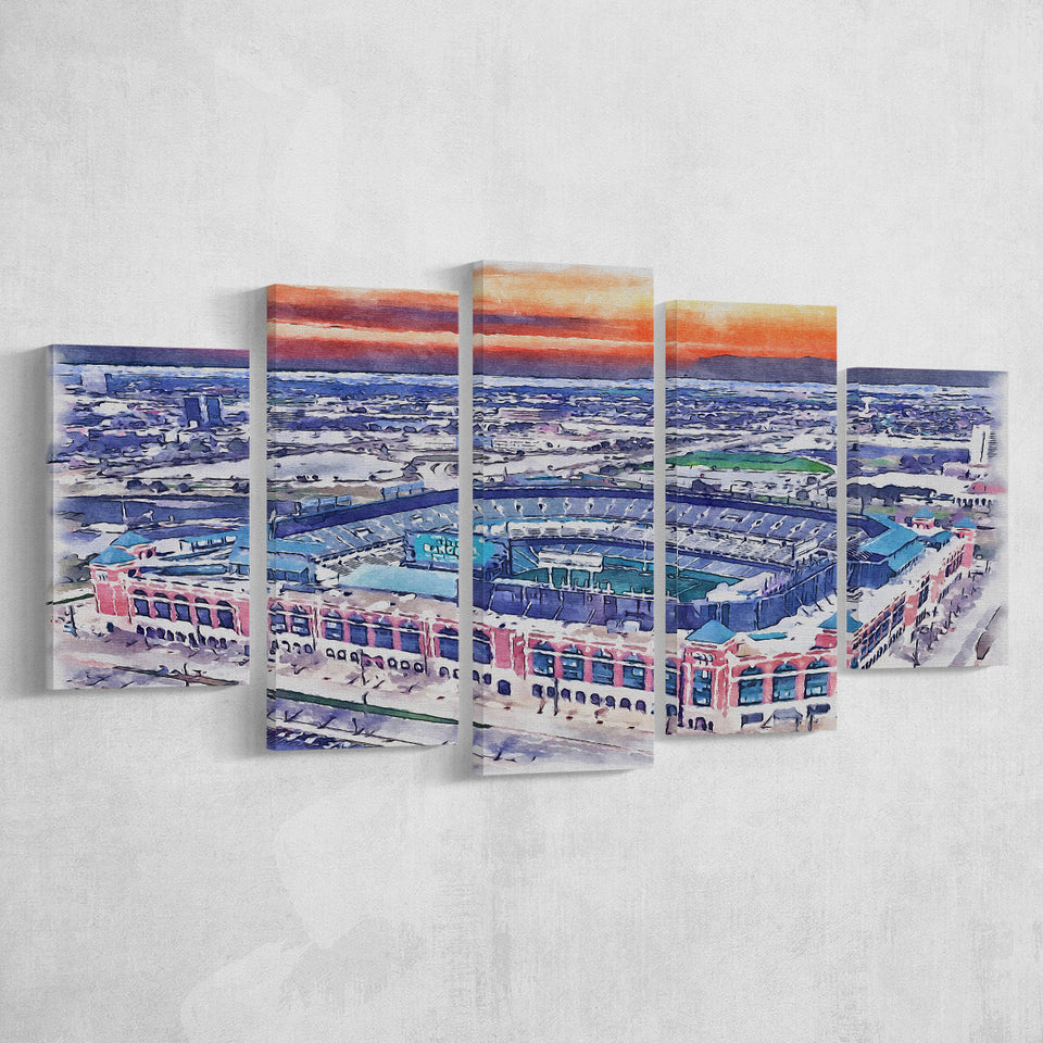 Choctaw Stadium WaterColor 5 Panels Mix Canvas Prints, Arlington Texas Watercolor, Large Stadium Canvas