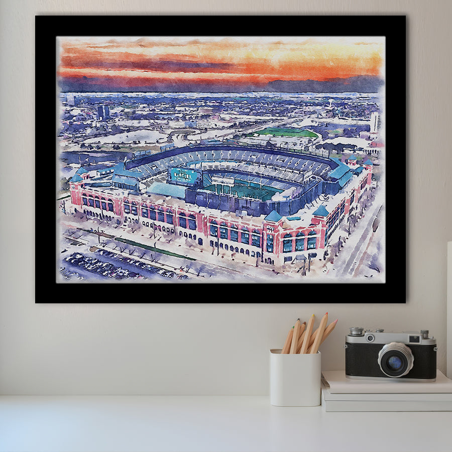 Choctaw Stadium WaterColor Framed Art Prints, Arlington Texas Watercolor, Stadium Art Gifts