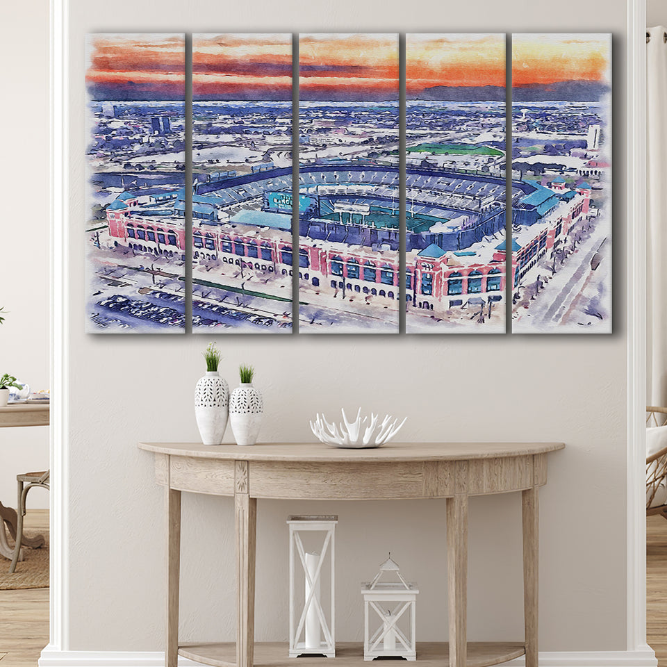 Choctaw Stadium WaterColor 5 Panels B Mixed Canvas Prints, Extra Large, Arlington Texas Watercolor