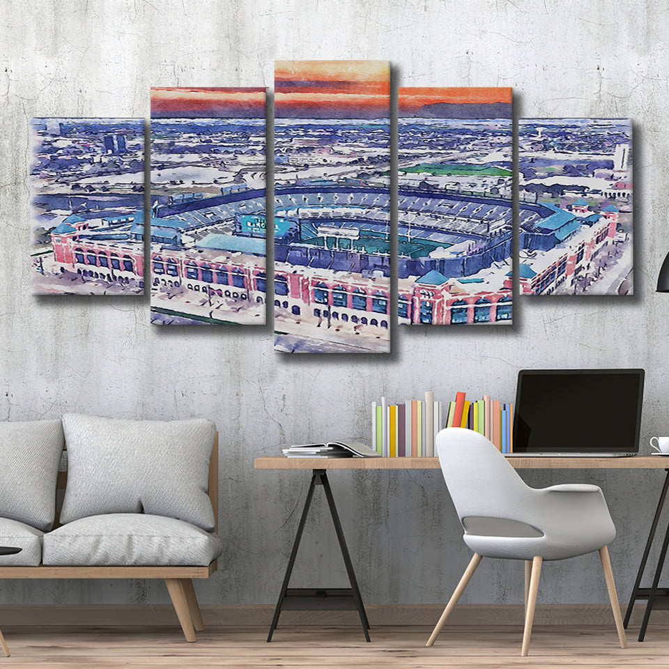 Choctaw Stadium WaterColor 5 Panels Mix Canvas Prints, Arlington Texas Watercolor, Large Stadium Canvas