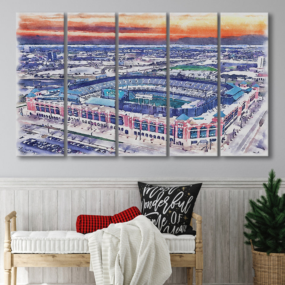 Choctaw Stadium WaterColor 5 Panels B Mixed Canvas Prints, Extra Large, Arlington Texas Watercolor