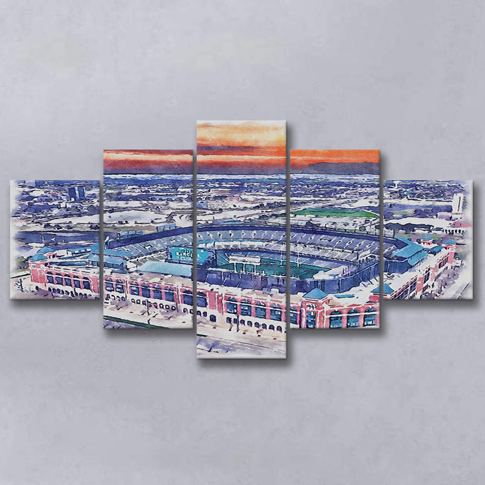 Choctaw Stadium WaterColor 5 Panels Mix Canvas Prints, Arlington Texas Watercolor, Large Stadium Canvas