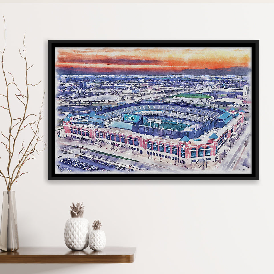 Choctaw Stadium WaterColor Framed Canvas Prints, Arlington Texas Watercolor, Stadium Art Gifts, Floating Frame