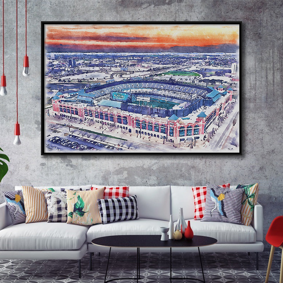 Choctaw Stadium WaterColor Framed Canvas Prints, Arlington Texas Watercolor, Stadium Art Gifts, Floating Frame