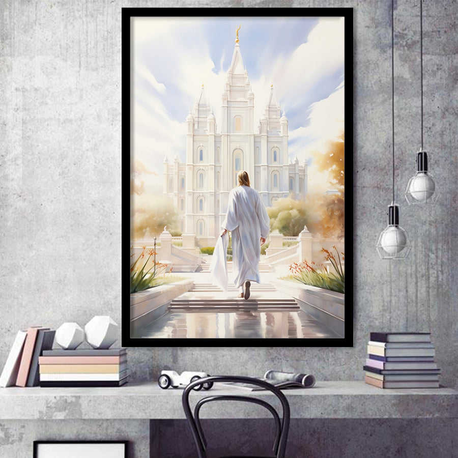 Christ Bright Temple Peaceful And Inspiring Watercolor, Framed Art Print Wall Decor, Framed Picture