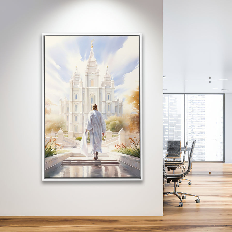 Christ Bright Temple Peaceful And Inspiring Watercolor, Framed Canvas Painting, Framed Canvas Prints Wall Art Decor