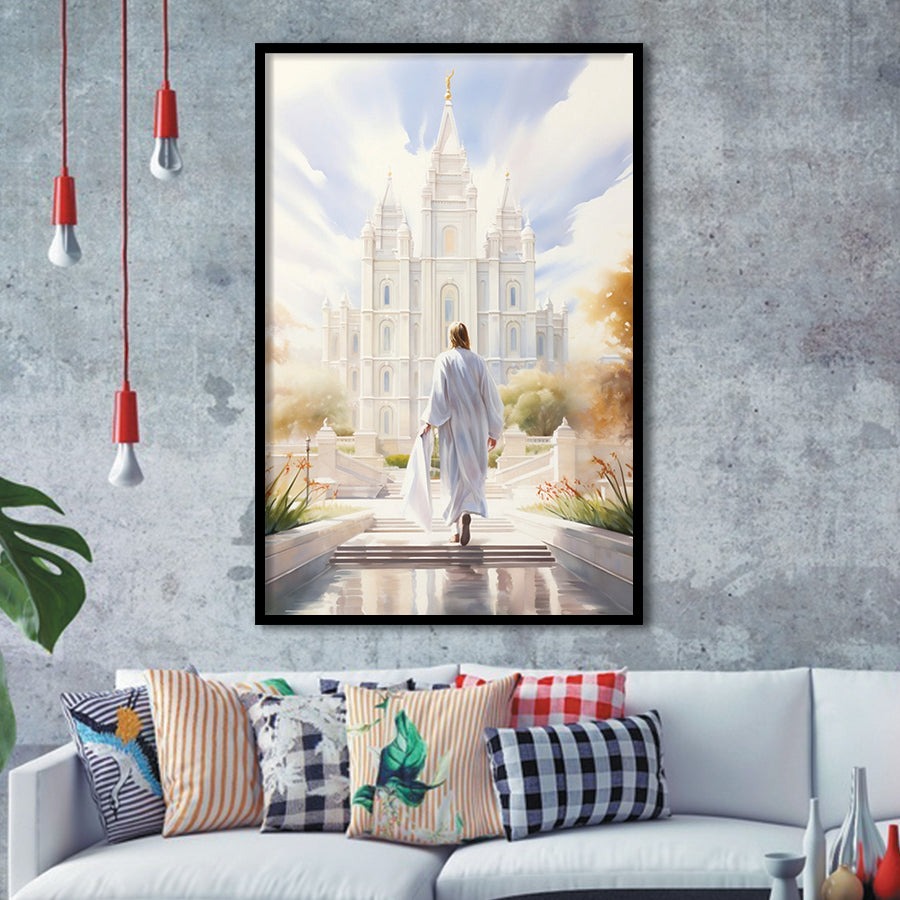 Christ Bright Temple Peaceful And Inspiring Watercolor, Framed Art Print Wall Decor, Framed Picture