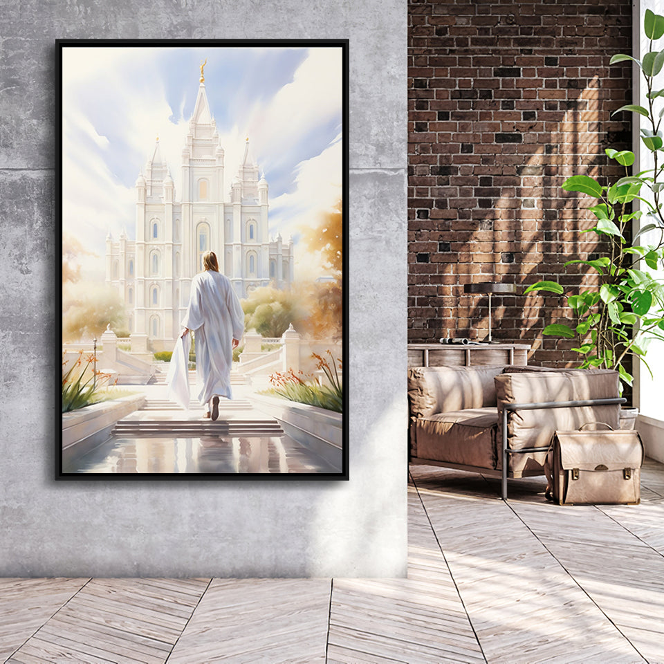 Christ Bright Temple Peaceful And Inspiring Watercolor, Framed Canvas Painting, Framed Canvas Prints Wall Art Decor