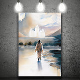 Christ Walking Towards Temple Watercolor, Canvas Painting, Canvas Prints Wall Art Decor