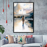 Christ Walking Towards Temple Watercolor, Framed Art Print Wall Decor, Framed Picture