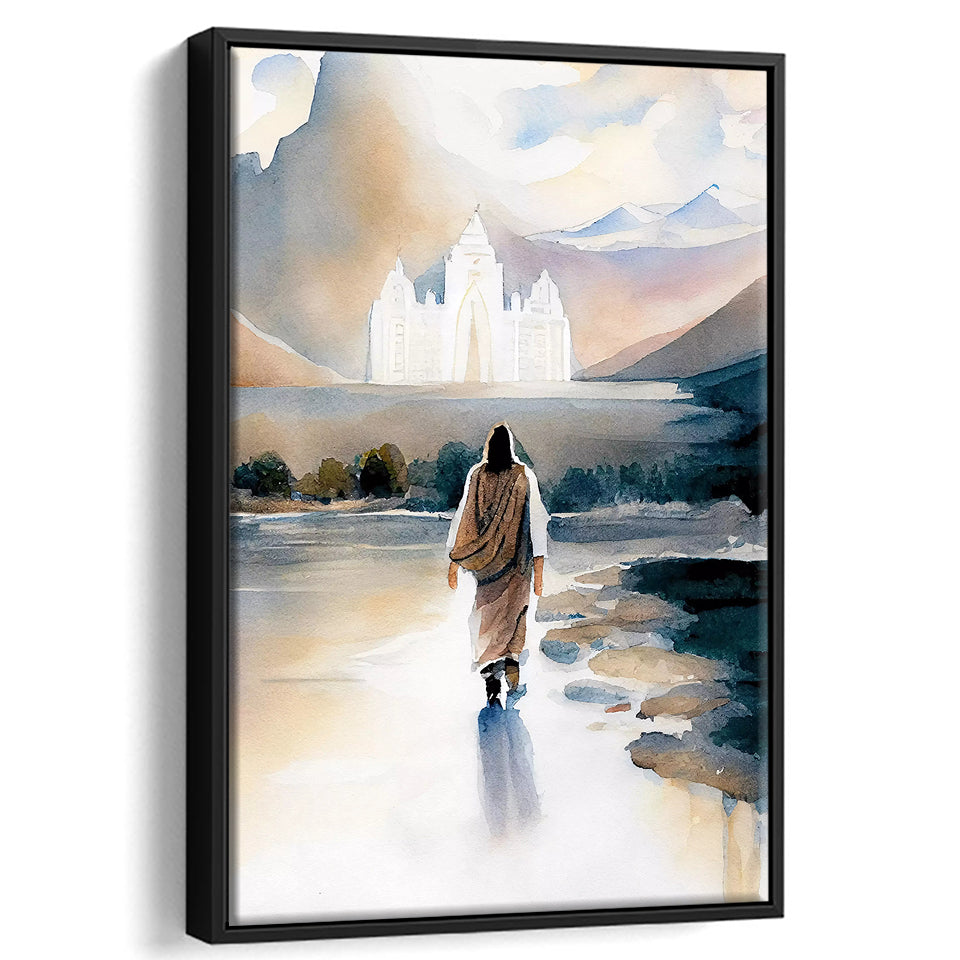 Christ Walking Towards Temple Watercolor, Framed Canvas Painting, Framed Canvas Prints Wall Art Decor