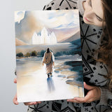 Christ Walking Towards Temple Watercolor, Canvas Painting, Canvas Prints Wall Art Decor