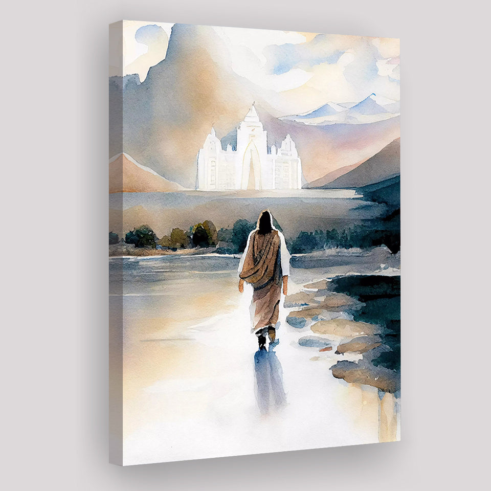 Christ Walking Towards Temple Watercolor, Canvas Painting, Canvas Prints Wall Art Decor