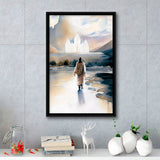 Christ Walking Towards Temple Watercolor, Framed Canvas Painting, Framed Canvas Prints Wall Art Decor