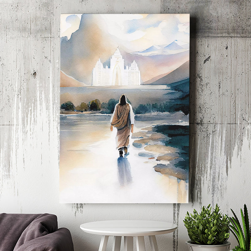 Christ Walking Towards Temple Watercolor, Canvas Painting, Canvas Prints Wall Art Decor