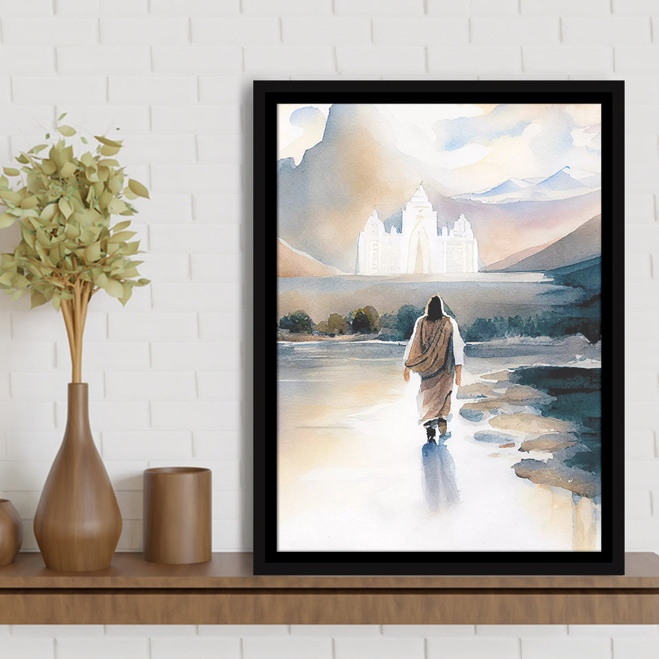 Christ Walking Towards Temple Watercolor, Framed Canvas Painting, Framed Canvas Prints Wall Art Decor